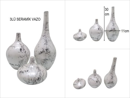 sd50140 mermer desen boyalı dekoratif 3 lü çömlek vazo obje - BU ÜRÜN SADECE MAĞAZADAN SATIŞ
