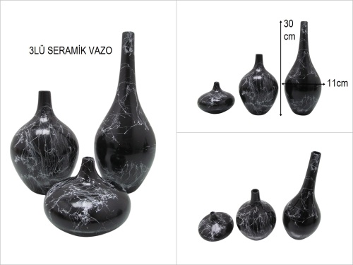 sd50142 mermer desen boyalı dekoratif 3 lü çömlek vazo obje - BU ÜRÜN SADECE MAĞAZADAN SATIŞ