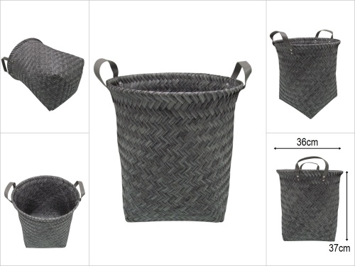 sd50223 dekoratif yuvarlak derin no2 suni deri kulplu pvc örme sepet - 