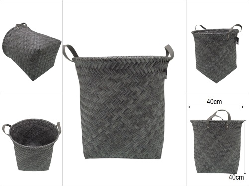 sd50224 dekoratif yuvarlak derin no3 suni deri kulplu pvc örme sepet - 