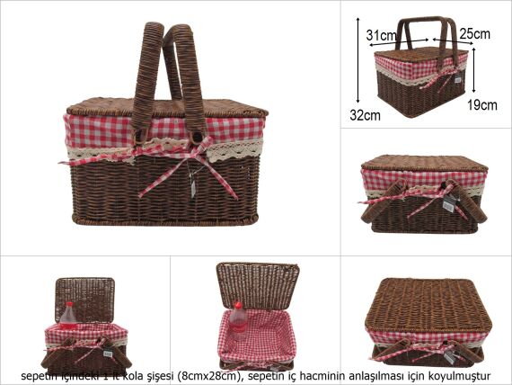 sd50226 METAL İSKELET ÜZERİNE PVC ÖRME NO1 PÖTİKARE KUMAŞLI SAPLARI KATLANAN DİKDÖRTGEN PİKNİK SEPETİ - 1