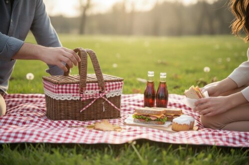 sd50226 METAL İSKELET ÜZERİNE PVC ÖRME NO1 PÖTİKARE KUMAŞLI SAPLARI KATLANAN DİKDÖRTGEN PİKNİK SEPETİ - (1)