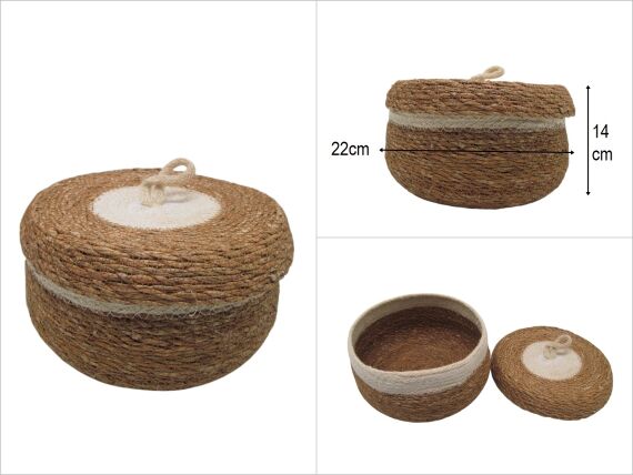 sd50230 krem renk dekorlu no1 güveç model kapaklı hasır sepet - 1