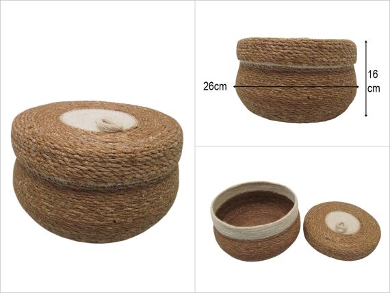 sd50231 krem renk dekorlu no2 güveç model kapaklı hasır sepet - 1