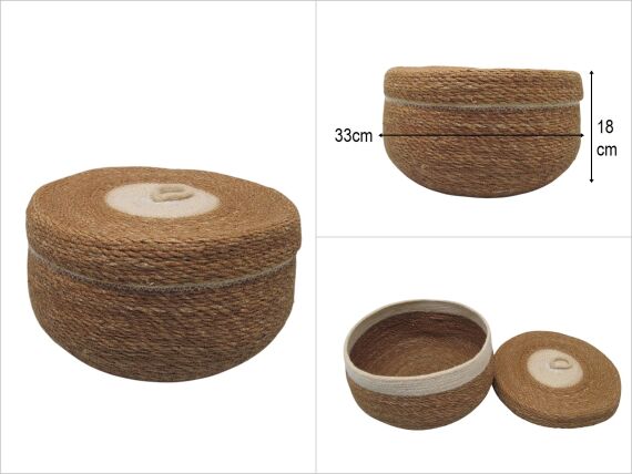 sd50232 krem renk dekorlu no3 güveç model kapaklı hasır sepet - 1