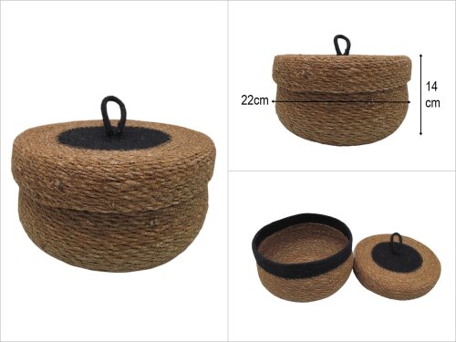 sd50233 siyah renk dekorlu no1 güveç model kapaklı hasır sepet - 