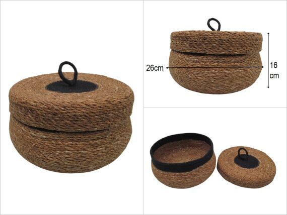 sd50234 siyah renk dekorlu no2 güveç model kapaklı hasır sepet - 1