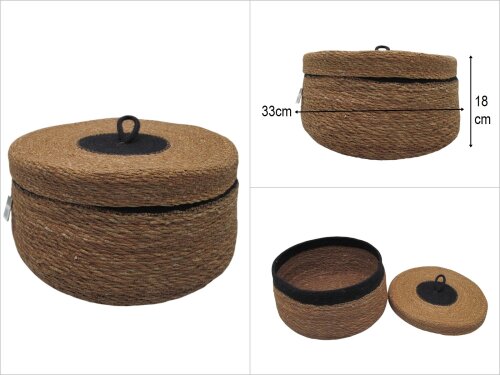 sd50235 siyah renk dekorlu no3 güveç model kapaklı hasır sepet - 