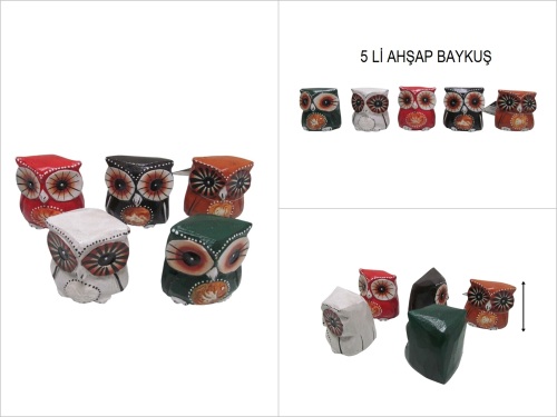 sd50266 ahşap 5 li baykuş seti - 