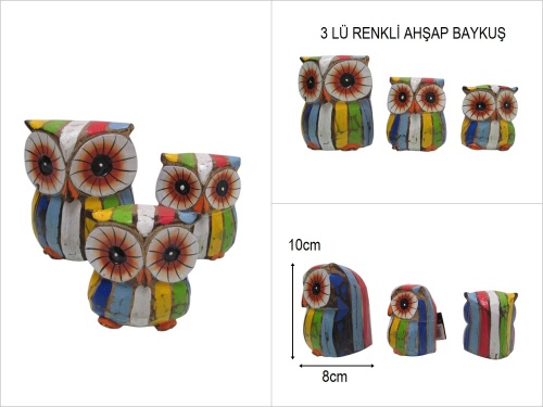 sd50268 ahşap 3 lü baykuş seti - 