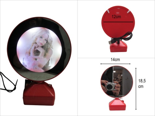 sd50292 kırmızı yuvarlak ışıklı ayna + fotoğraf çerçevesi - 
