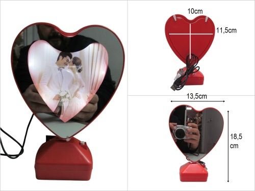 sd50294 kırmızı kalp ışıklı ayna + fotoğraf çerçevesi - 
