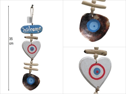 sd50341 sedef dekorlu ahşap kalpli welcome - 