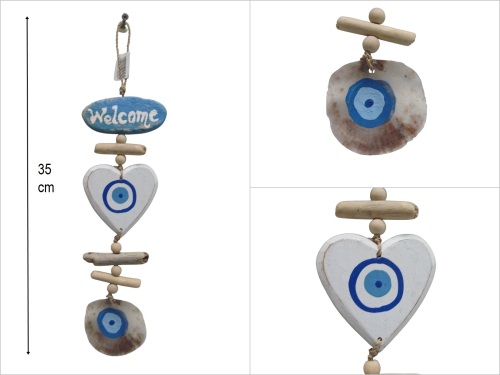 sd50342 sedef dekorlu ahşap kalpli welcome - 