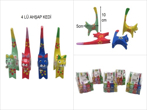 sd50362 ahşap 4 lü renkli kedi - 