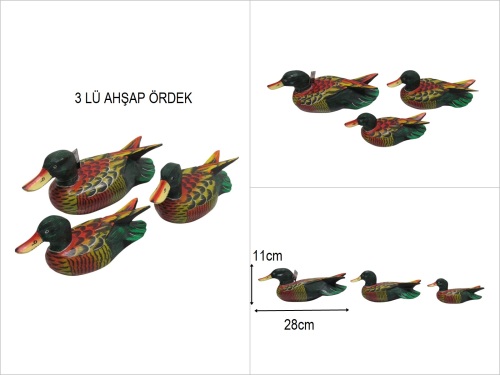 sd50363 ahşap 3 lü büyük ördek - 
