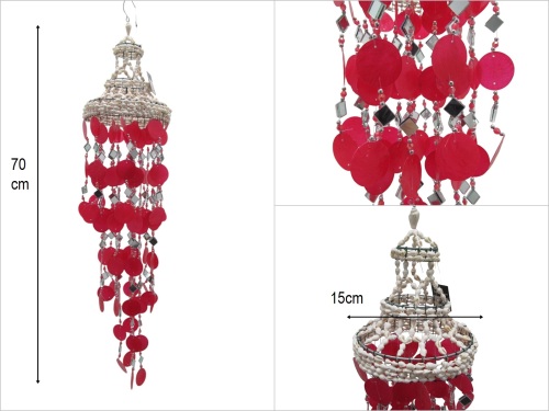 sd50384 deniz kabuğu çatılı aynalı kırmızı sedef rüzgar çanı - 