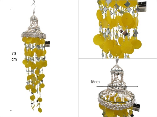 sd50386 deniz kabuğu çatılı aynalı sarı sedef rüzgar çanı - 