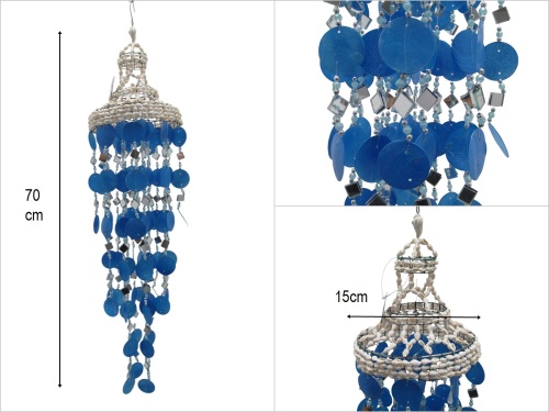 sd50387 deniz kabuğu çatılı aynalı mavi sedef rüzgar çanı - 