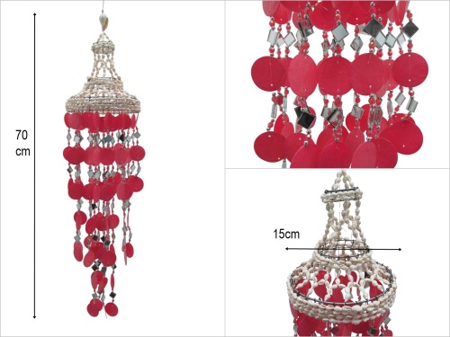 sd50388 deniz kabuğu çatılı aynalı pembe sedef rüzgar çanı - 