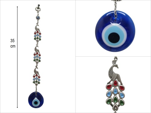 sd50423 cam nazarboncuklu metal 3 lü tavuskuşu - 