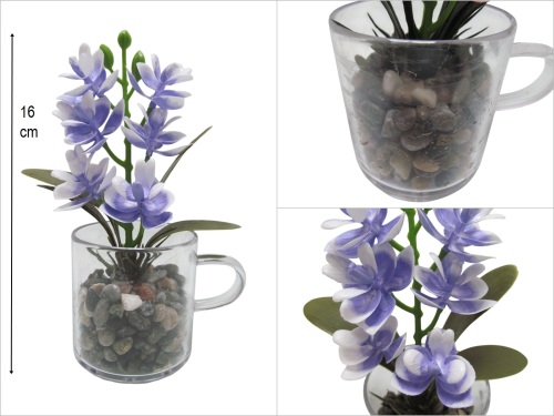 sd50605 dekoratif taşlı akrilik fincan içerisinde yapay lila orkide - 