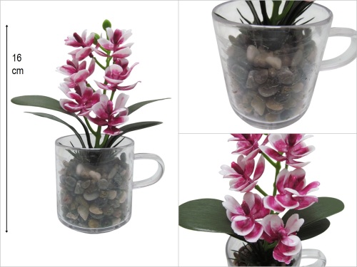 sd50606 dekoratif taşlı akrilik fincan içerisinde yapay bordo orkide - 