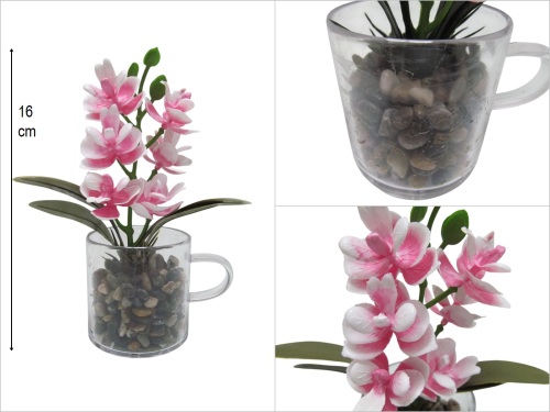 sd50607 dekoratif taşlı akrilik fincan içerisinde yapay pembe orkide - 