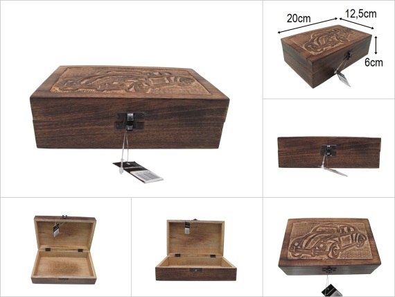 sd50655 dekoratif kapagı oymalı ahşap kutu asorti 20x12,5x6cm - 1