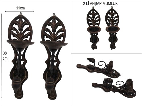 sd50659 dekoratif ahşap ve ferfojeli duvar mumluğu - 