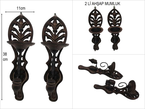 sd50659 dekoratif ahşap ve ferfojeli duvar mumluğu - 1