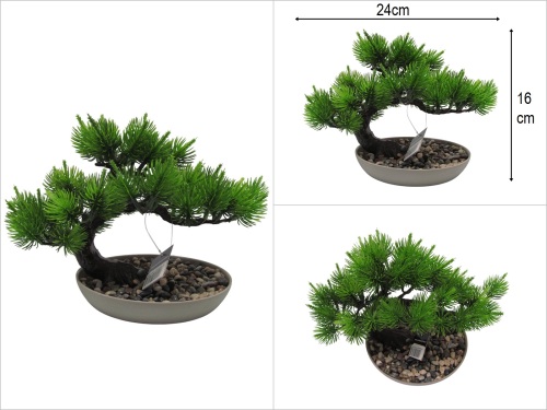 sd50688 bej plastik tabaklı taş dekorlu yapay bonzai - 