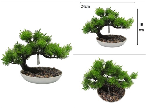 sd50689 beyaz plastik tabaklı taş dekorlu yapay bonzai - 