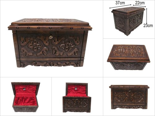 sd50746 dekoratif kilitli ceviz ağacı oyma sandık - 