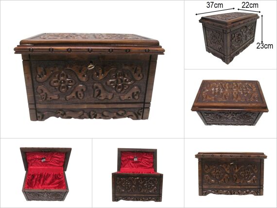 sd50746 dekoratif kilitli ceviz ağacı oyma sandık - 1