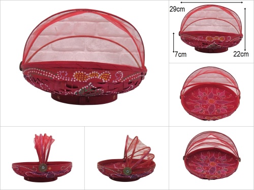 sd50749 dekoratif no2 otantik desenli tüllü kırmızı bambu sepet - 