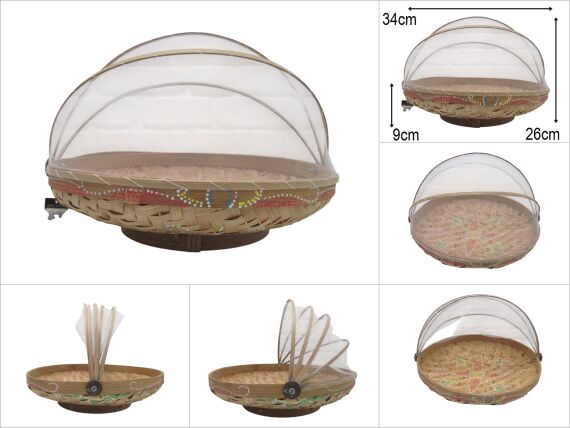 sd50759 dekoratif no3 otantik desenli tüllü naturel bambu sepet - 1