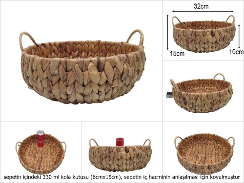 sd50816 no3 yuvarlak yandan saplı hasır sepet - 