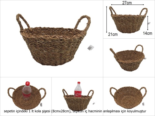 sd50818 yuvarlak yandan kulplu hasır sepet - 