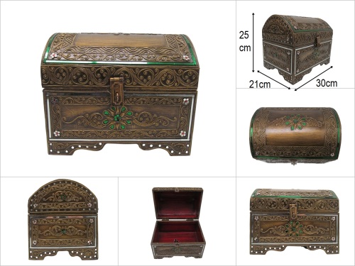 sd50885 ahşap aynalı bombeli kilitli lüx sandık - 