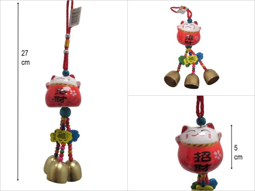 sd50912 kırmızı seramik şans kedisi rüzgar çanı - 