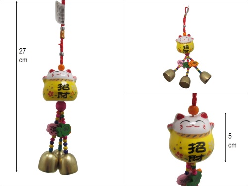 sd50913 sarı seramik şans kedisi rüzgar çanı - 