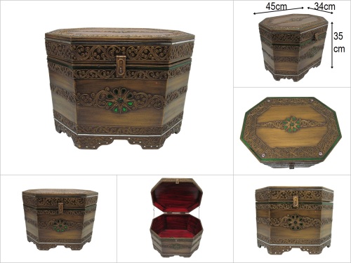 sd50924 ahşap aynalı sekizgen lux sandık - 