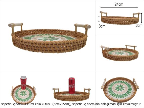 sd51007 rattan çerçeveli sedef tabanlı no2 ahşap kulplu desenli dekoratif tepsi - 1