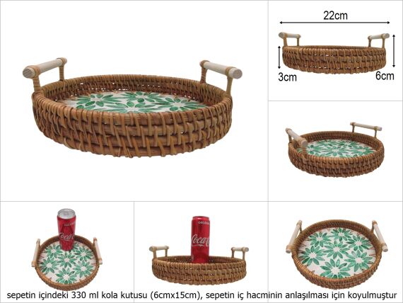 sd51012 rattan çerçeveli sedef tabanlı no1 ahşap kulplu desenli dekoratif tepsi - 1