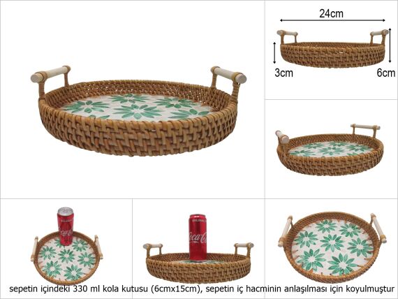 sd51013 rattan çerçeveli sedef tabanlı no2 ahşap kulplu desenli dekoratif tepsi - 1