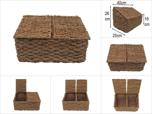 sd51045 çift kapaklı bölmeli hasır sepet - 