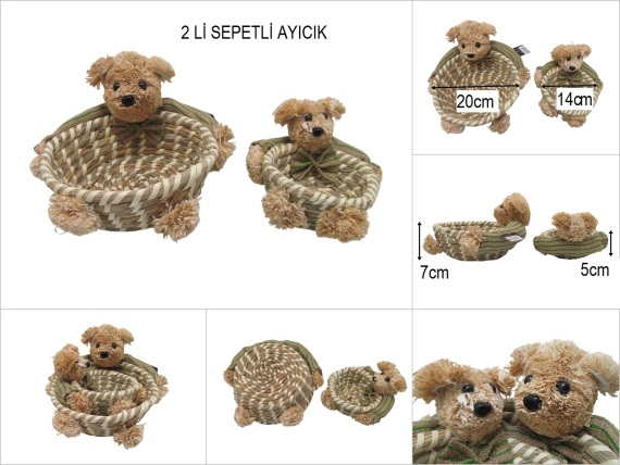 sd51106 dekoratif ayıcık dekorlu 2 li hasır sepet sepet - 1