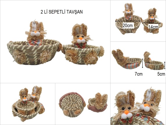 sd51107 dekoratif tavşan dekorlu 2 li hasır sepet sepet - 1