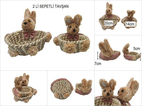 sd51108 dekoratif tavşan dekorlu 2 li hasır sepet sepet - 